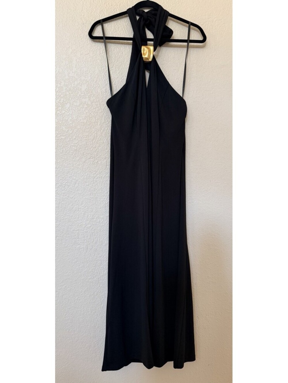 New Donna Karan Sleeveless Midi A-Line Halter Dress In Black Size 12 $199 - Picture 3 of 10